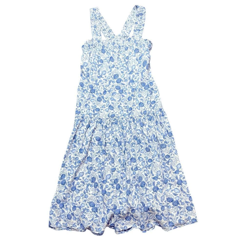 Smocked Fit and Flare Midi Dress in Blue Floral Size XL